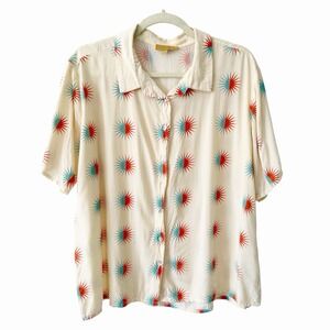 VRG GRL Shirt Size 10 Celestial Button Down Collared Cotton Boxy Boho Earthy